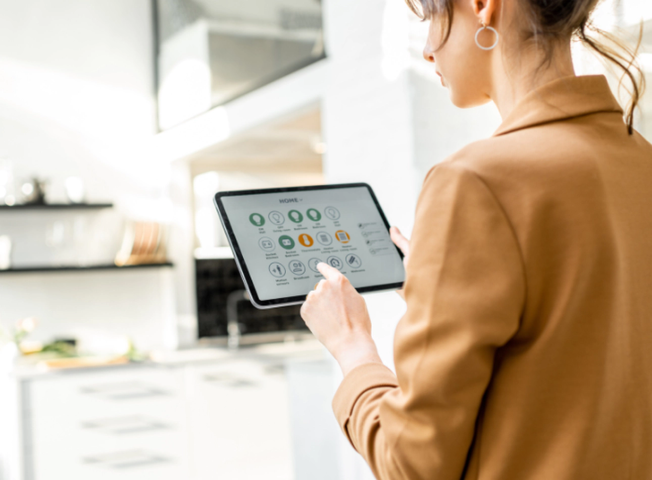 woman checking her smart home system